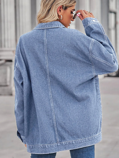 Button Up Long Sleeve Denim Jacket - Tigbul's Variety Fashion Shop