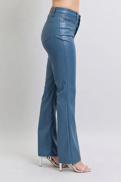 Judy Blue Full Size High Waist Tummy Control Faux Leather Bootcut Pants Plus Size - Tigbul's Variety Fashion Shop