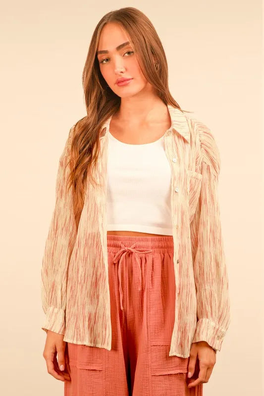 Plus Size Oversized Printed Button Up Shirt - Tigbul's Variety Fashion Shop