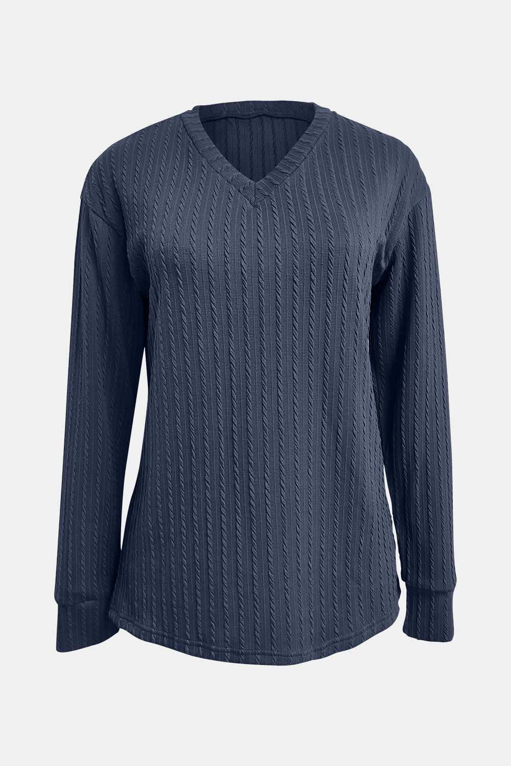 Textured V-Neck Long Sleeve T-Shirt - Tigbul's Variety Fashion Shop