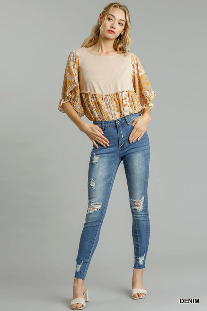 Umgee Distressed Skinny Jeans with Edge Detail - Tigbul's Variety Fashion Shop