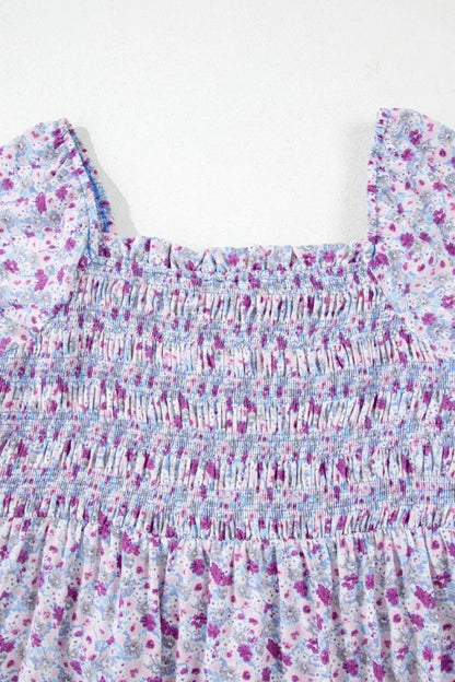 Lavender Tiered Floral Shirred High Waist Maxi Dress - Tigbul's Variety Fashion Shop