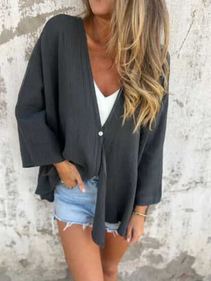 Full Size One Button Long Sleeve Shirt - Tigbul's Variety Fashion Shop