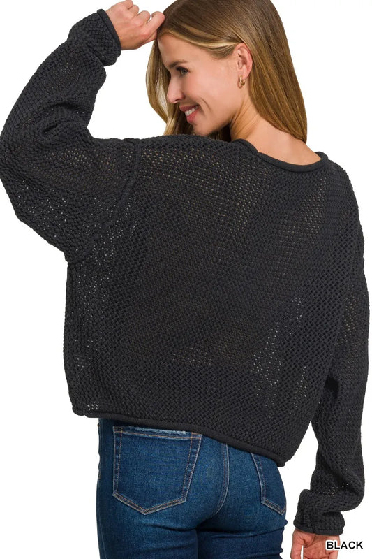 Zenana Textured Drop Shoulder Knit Top - Tigbul's Variety Fashion Shop