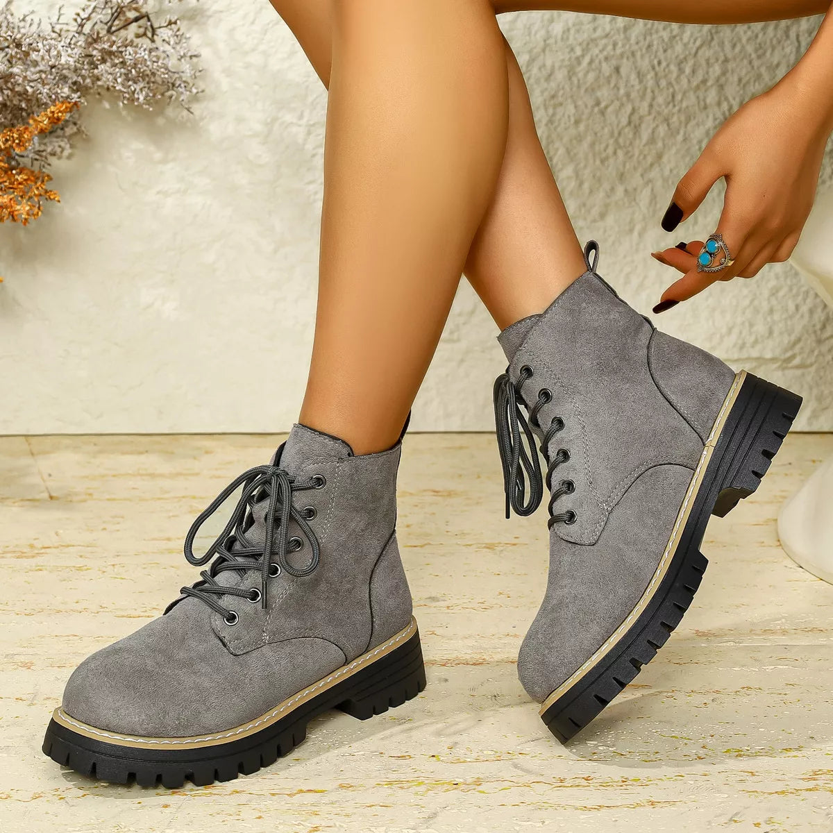 Round Toe Lace Up Boots - Tigbul's Variety Fashion Shop