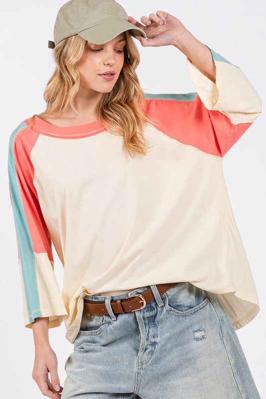 SAGE + FIG Color Block Curved Hem T-Shirt - Tigbul's Variety Fashion Shop