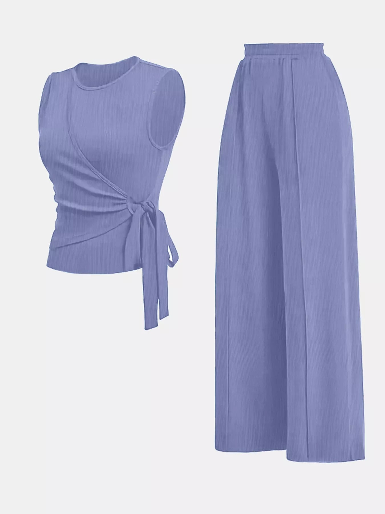 Side Tie Round Neck Tank and Pants Set - Tigbul's Variety Fashion Shop