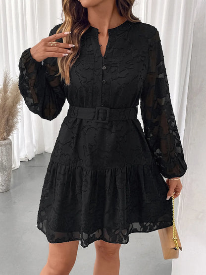 Button-Front Balloon Sleeve Mini Dress - Tigbul's Variety Fashion Shop