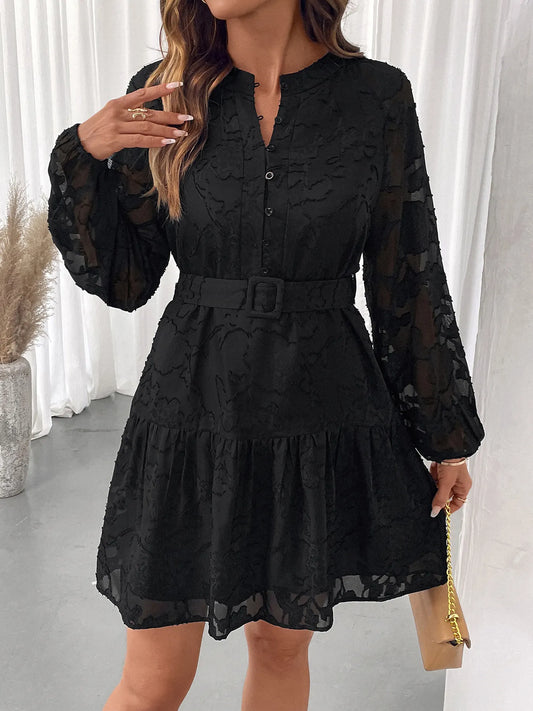 Button-Front Balloon Sleeve Mini Dress - Tigbul's Variety Fashion Shop