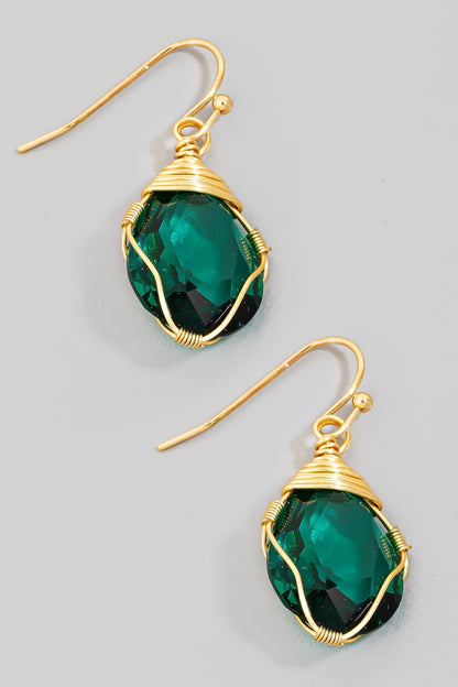 Fame Wire Wrapped Glass Gem Dangle Earrings - Tigbul's Variety Fashion Shop