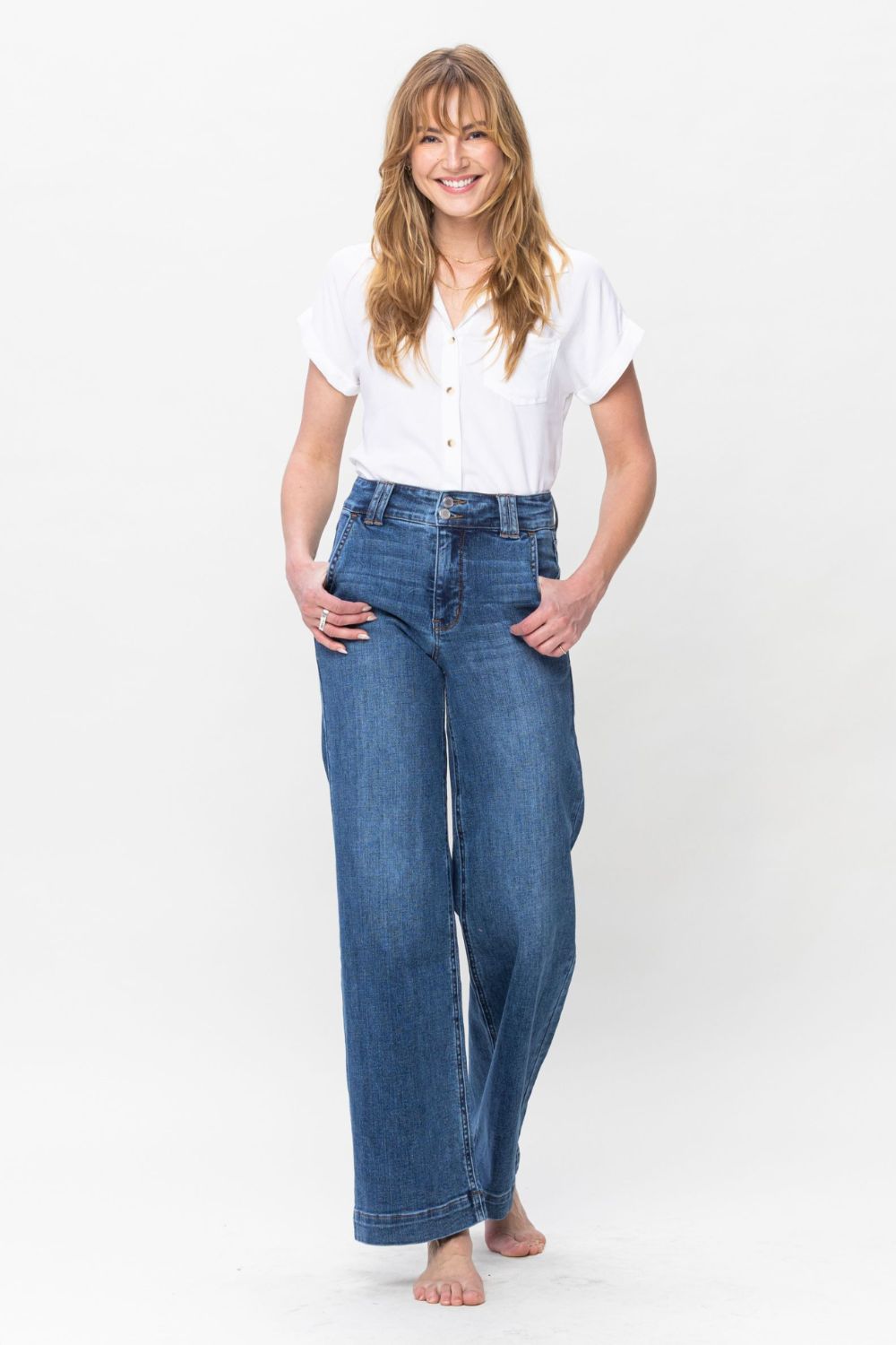 Judy Blue Full Size Double Button Wide Leg Jeans - Tigbul's Variety Fashion Shop