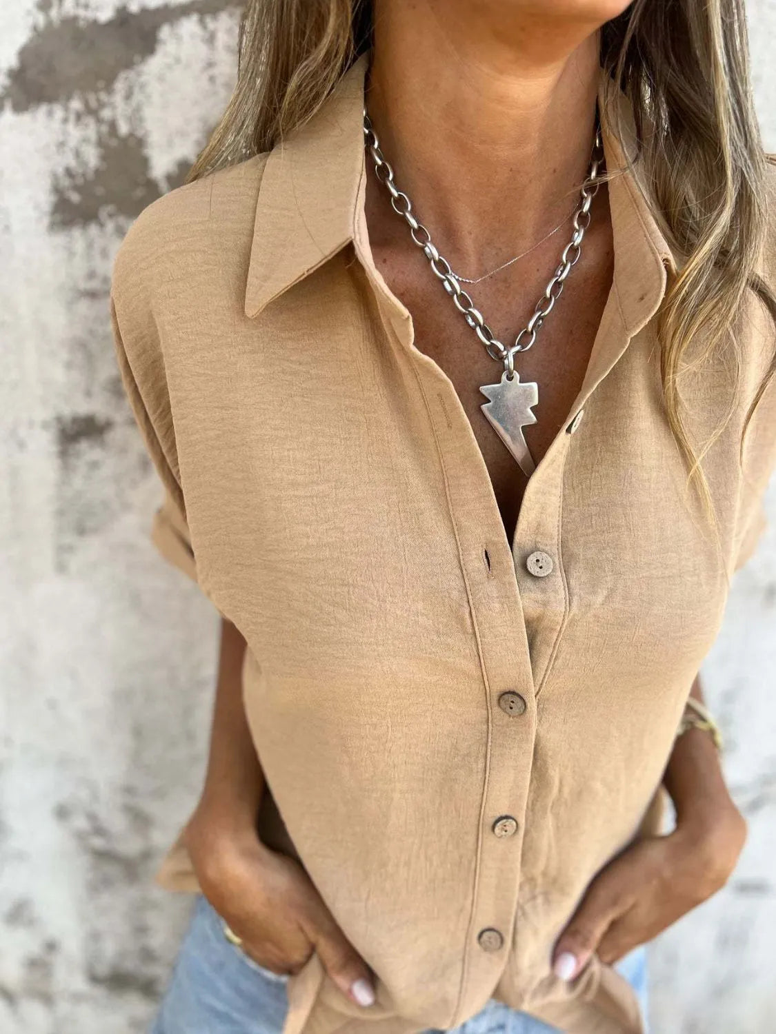 Full Size Collared Neck Half Sleeve Shirt - Tigbul's Variety Fashion Shop