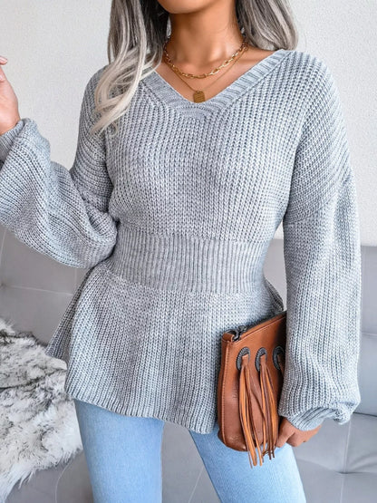 V-Neck Dropped Shoulder Sweater - Tigbul's Variety Fashion Shop