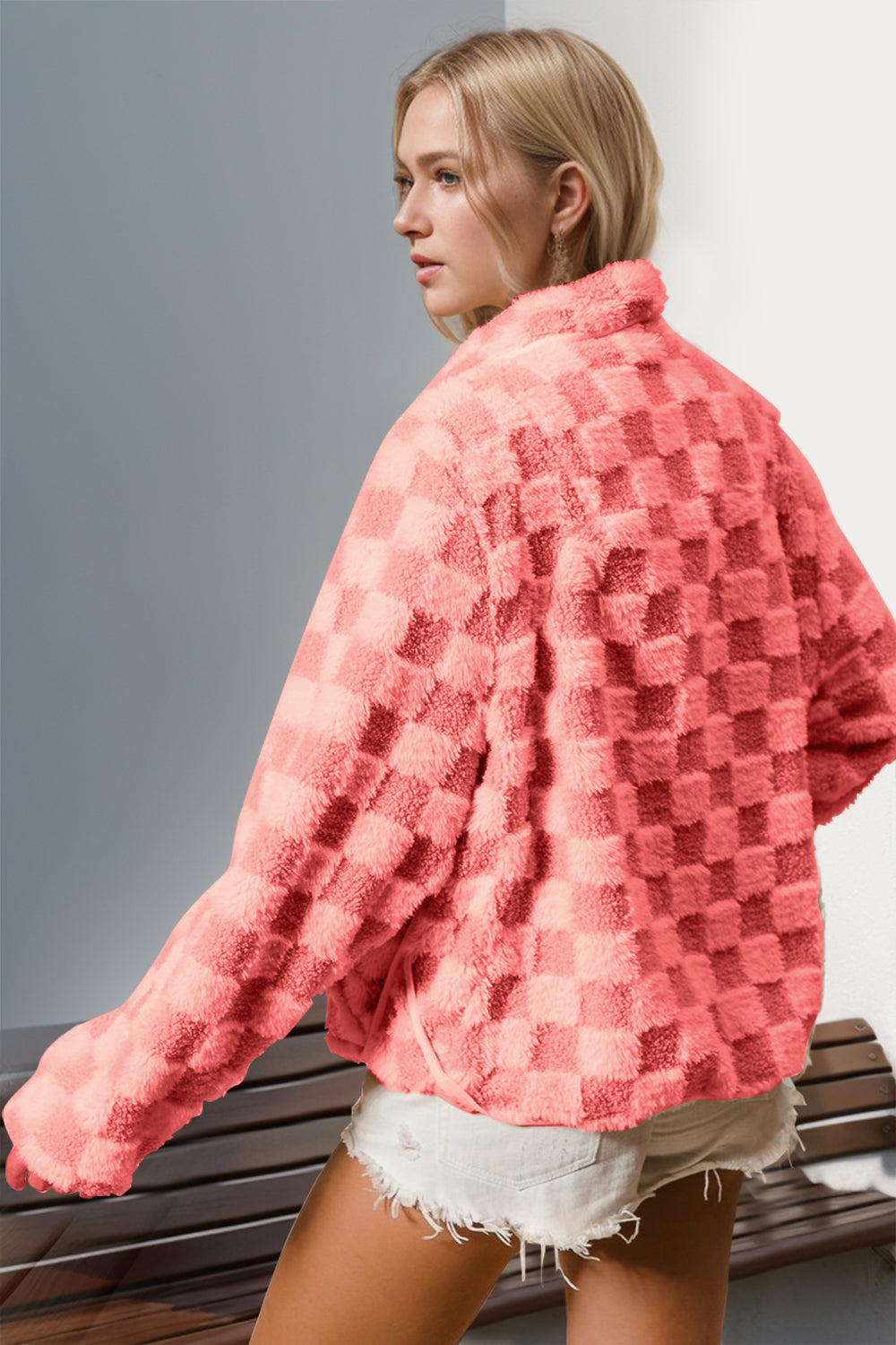 Double Take Checkered Long Sleeve Fuzzy Jacket - Tigbul's Variety Fashion Shop