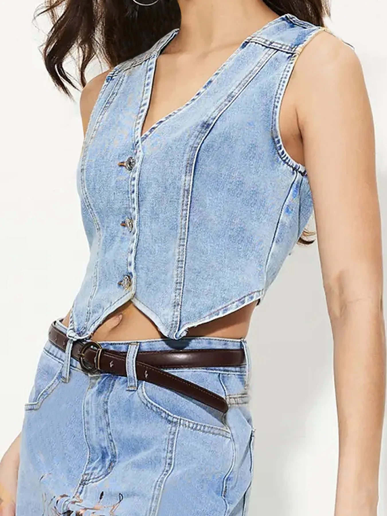 Button-Up Sleeveless Denim Vest - Tigbul's Variety Fashion Shop