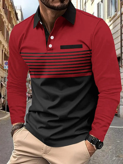 Men's Collared Neck Long Sleeve Striped Polo - Tigbul's Variety Fashion Shop
