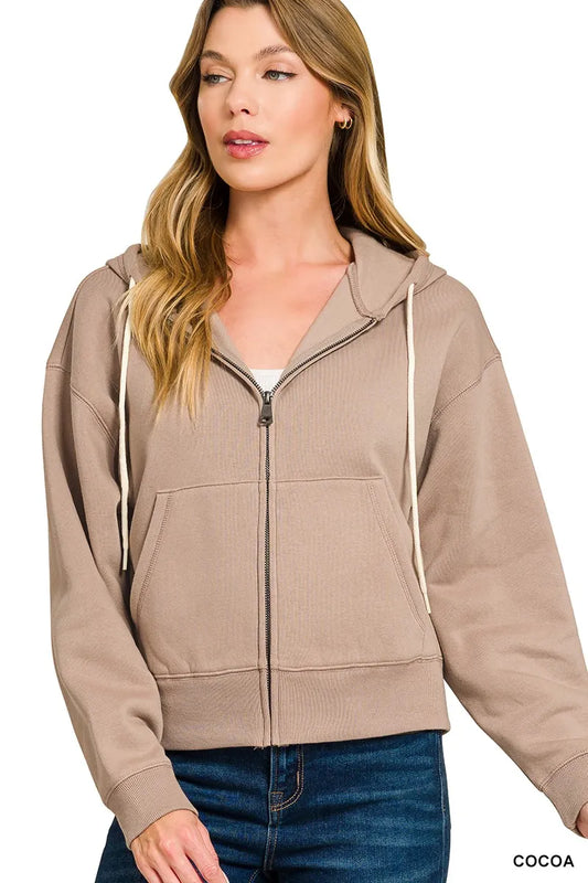 Zenana Fleece Cropped Zip-up Hoodie with Pockets - Tigbul's Variety Fashion Shop