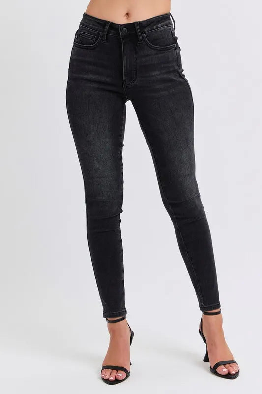 Judy Blue Full Size Midi Rise Tummy Control Skinny Jeans Plus Size - Tigbul's Variety Fashion Shop