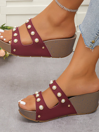 Pearl Detail Wedge Sandals - Tigbul's Variety Fashion Shop