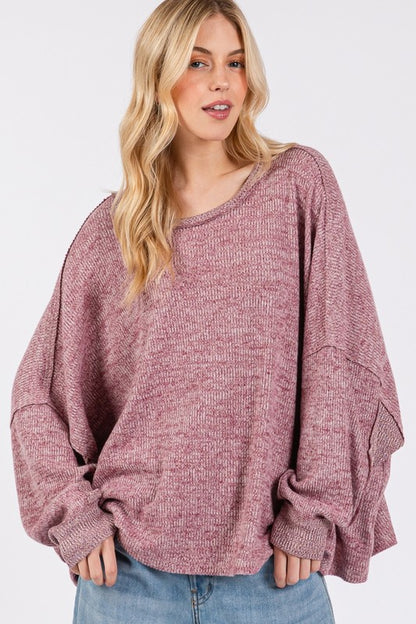 SAGE + FIG Round Neck Batwing Sleeve Oversize Top - Tigbul's Variety Fashion Shop