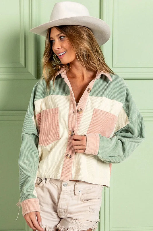BiBi Color Block Vintage Washed Corduroy Jacket - Tigbul's Variety Fashion Shop