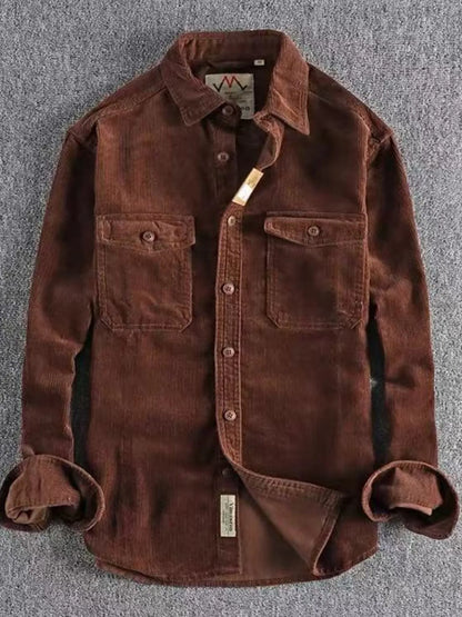 Men's Plus Size Corduroy Long Sleeve Button Up Shirt - Tigbul's Variety Fashion Shop