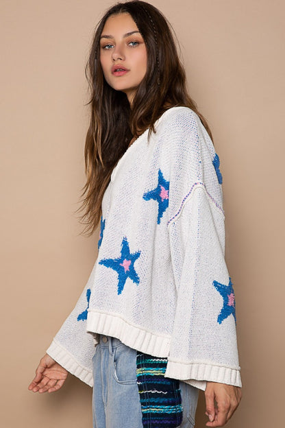 POL Long Sleeve Star Patch Sweater - Tigbul's Variety Fashion Shop