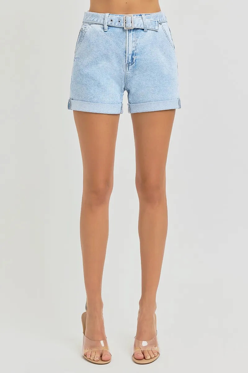 RISEN Full Size High Rise Belted Roll Up Shorts Plus Size - Tigbul's Variety Fashion Shop