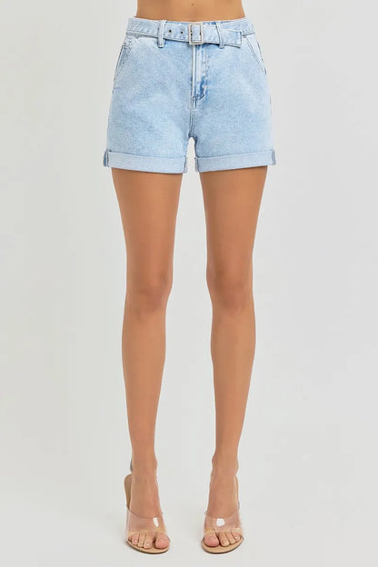 RISEN Full Size High Rise Belted Roll Up Shorts Plus Size - Tigbul's Variety Fashion Shop