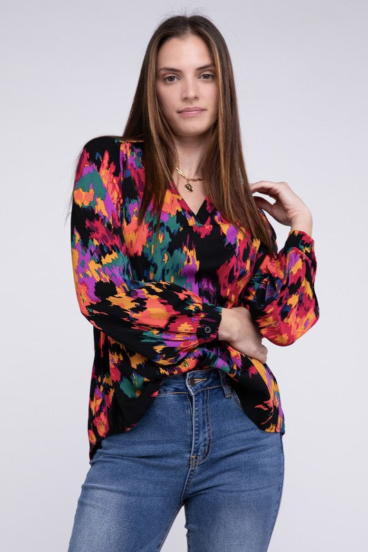 Floral Raglan Sleeve Blouse - Tigbul's Variety Fashion Shop