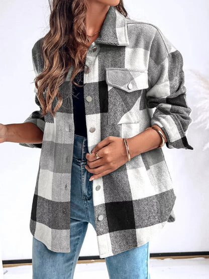 Plaid Button-Up Long Sleeve Shirt - Tigbul's Variety Fashion Shop