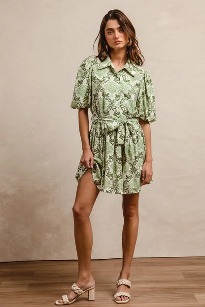 BiBi Tied Floral Short Sleeve Mini Shirt Dress - Tigbul's Variety Fashion Shop