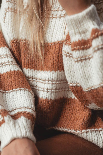 Maggie Striped Knit Puff Sleeve Casual Sweater - Tigbul's Variety Fashion Shop