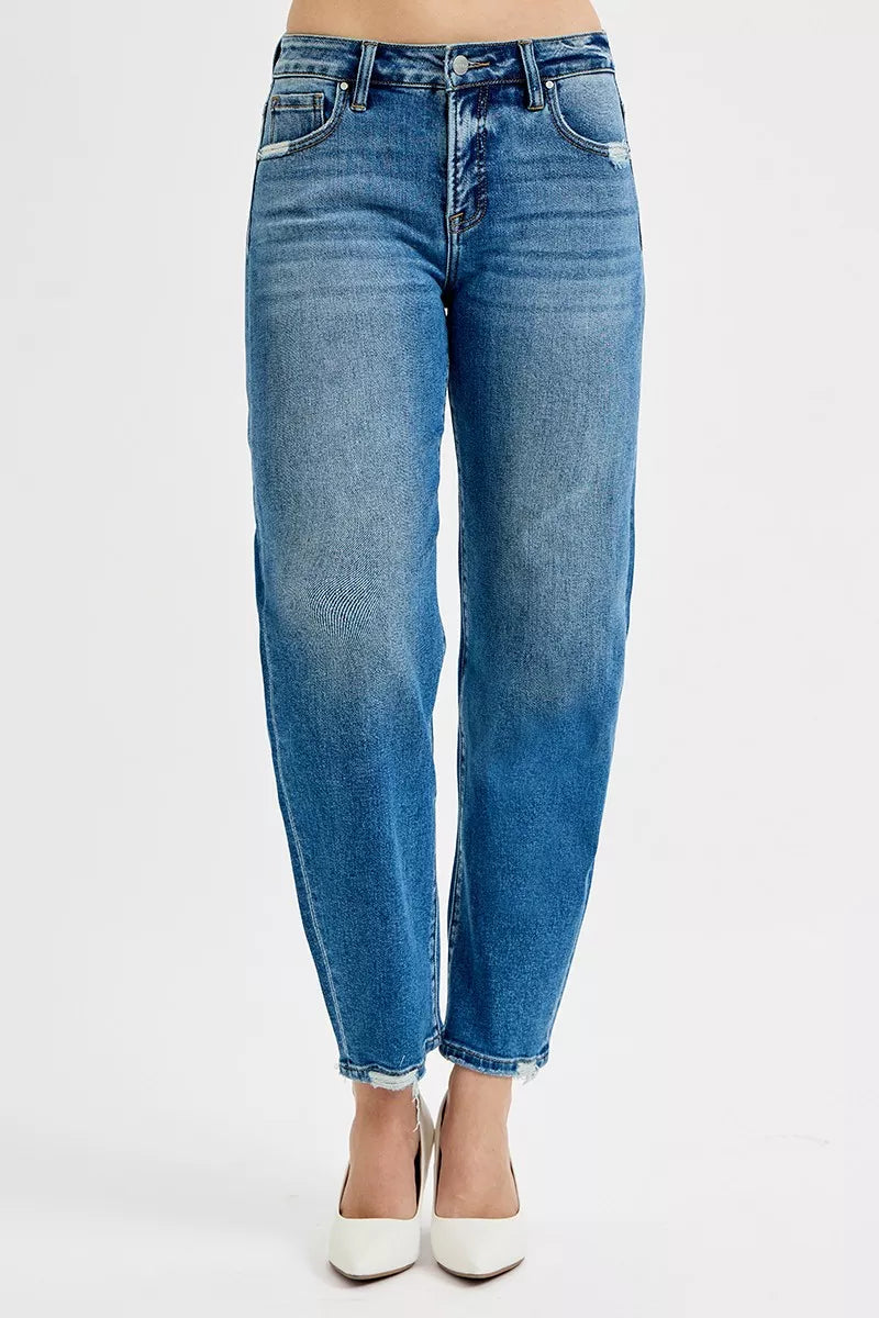 RISEN Tummy Control High Rise Ankle Slim Barrel Jeans - Tigbul's Variety Fashion Shop