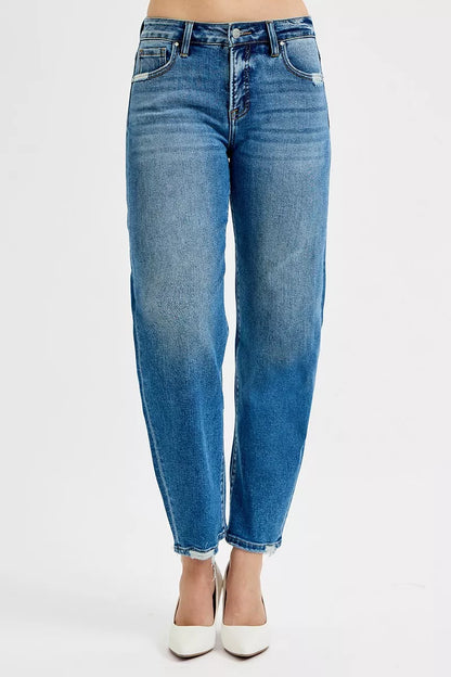 RISEN Tummy Control High Rise Ankle Slim Barrel Jeans - Tigbul's Variety Fashion Shop