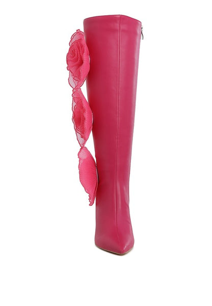 Chinkara Sheer Big Rose Detail Long 4" High Heel Boots - Tigbul's Variety Fashion Shop