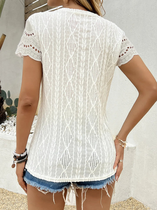 Crochet Lace Short Sleeve T-Shirt - Tigbul's Variety Fashion Shop