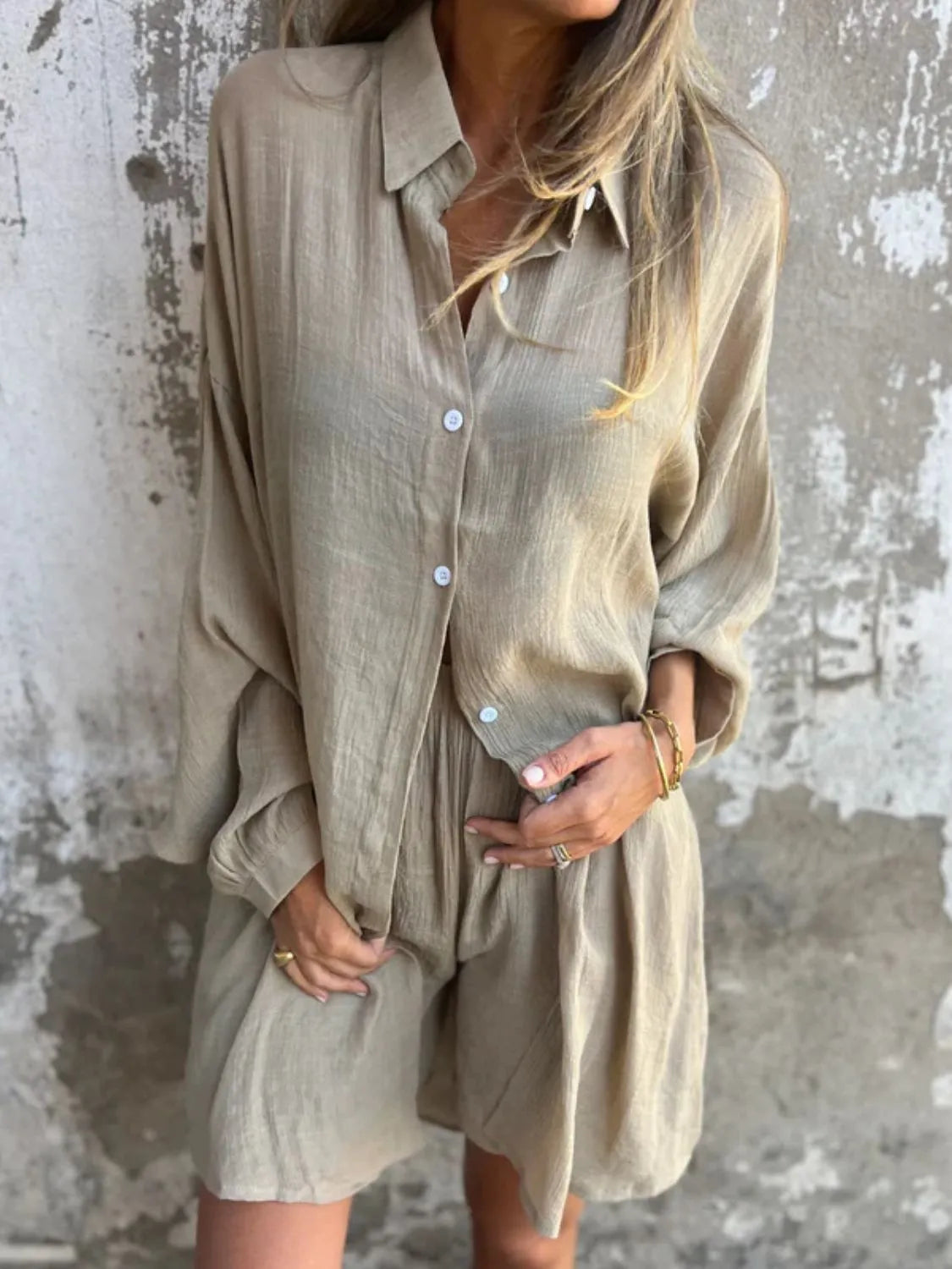 Pocketed Collared Neck Shirt and Shorts Set - Tigbul's Variety Fashion Shop