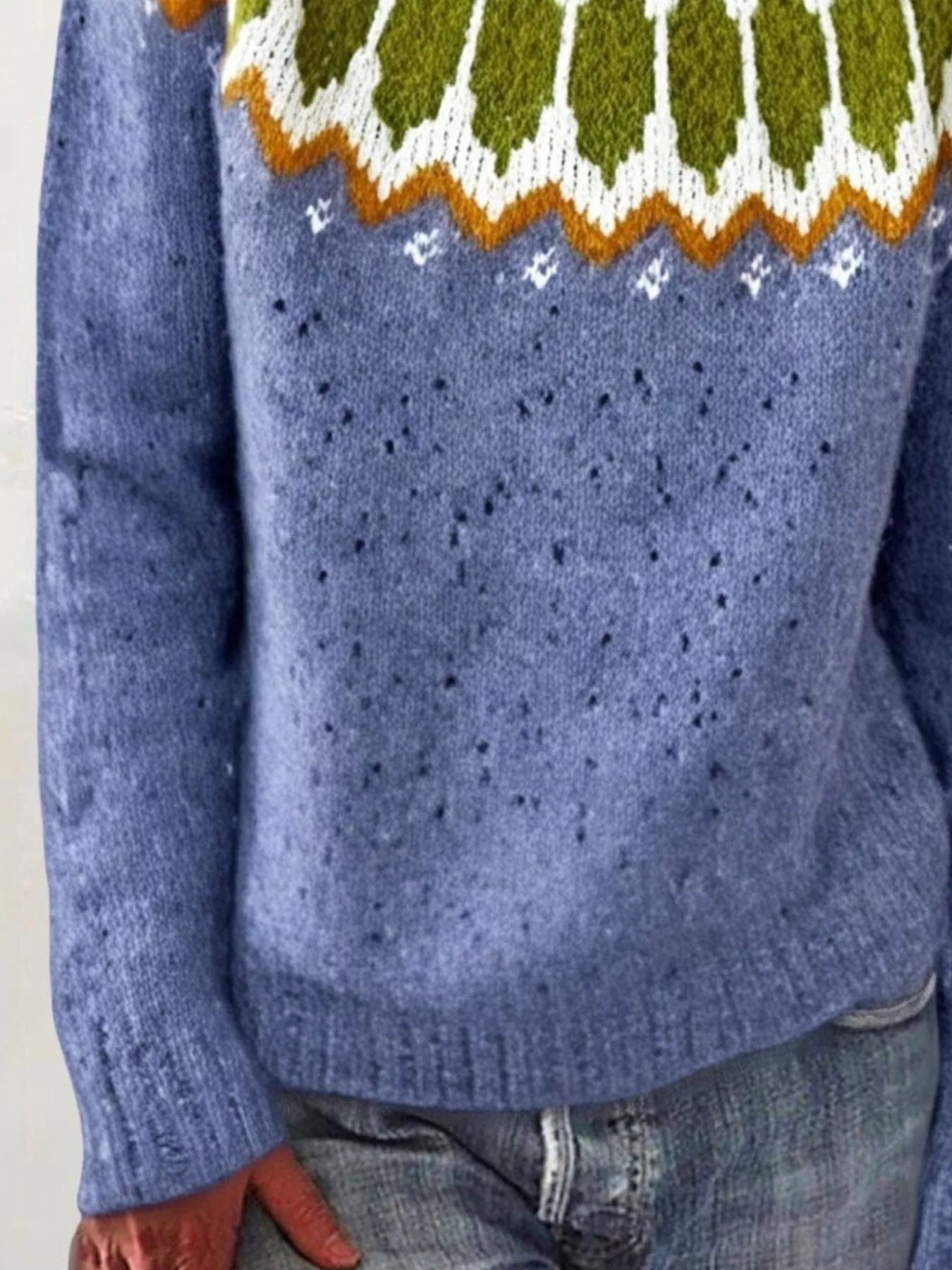 Full Size Vintage Patterned Round Neck Sweater Plus Size - Tigbul's Variety Fashion Shop