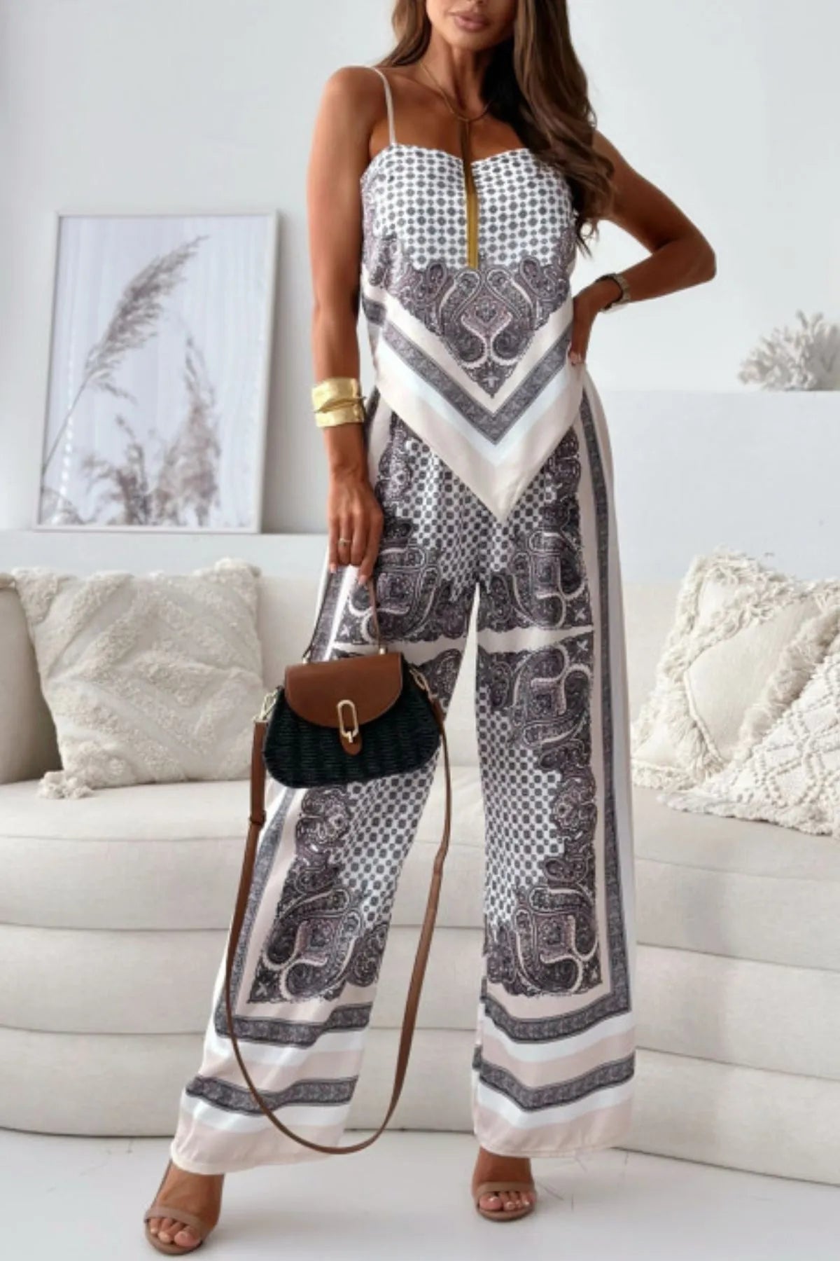 Printed Cami and Wide Leg Pants Set - Tigbul's Variety Fashion Shop