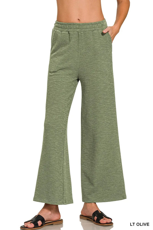 Zenana Cotton Slub Wide Leg Pants - Tigbul's Variety Fashion Shop