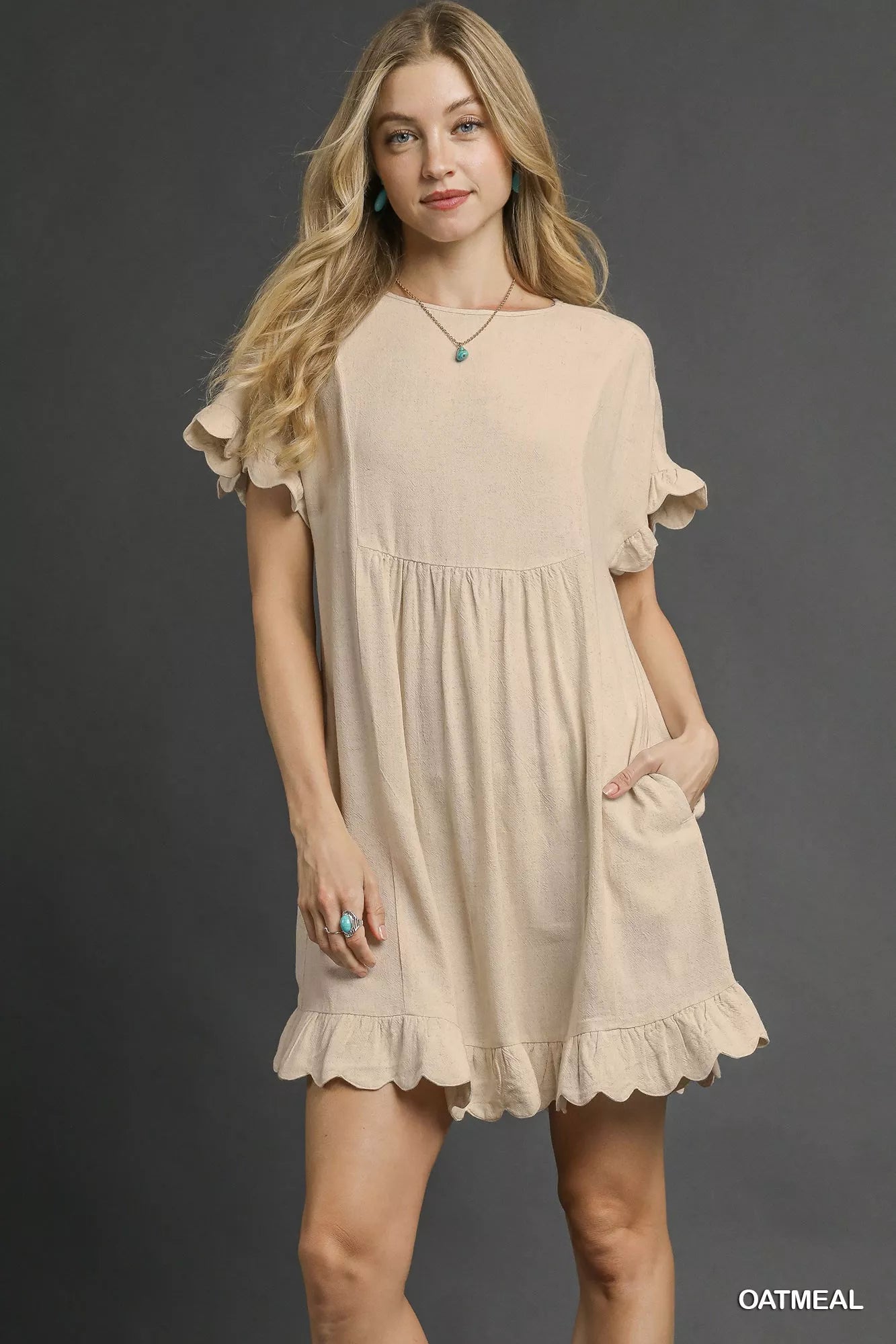 Umgee Linen Ruffle Hem Babydoll Dress - Tigbul's Variety Fashion Shop