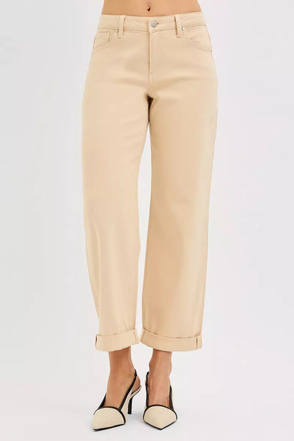 Tummy Control Mid Rise Ankle Barrel Relaxed Baggy - Tigbul's Variety Fashion Shop