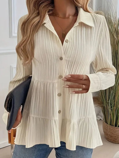 Striped Button-Down Tiered Shirt - Tigbul's Variety Fashion Shop