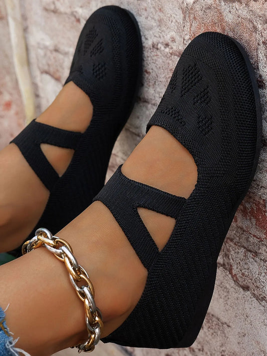 Knit Mary Jane Slip-On Loafers with Strap - Tigbul's Variety Fashion Shop