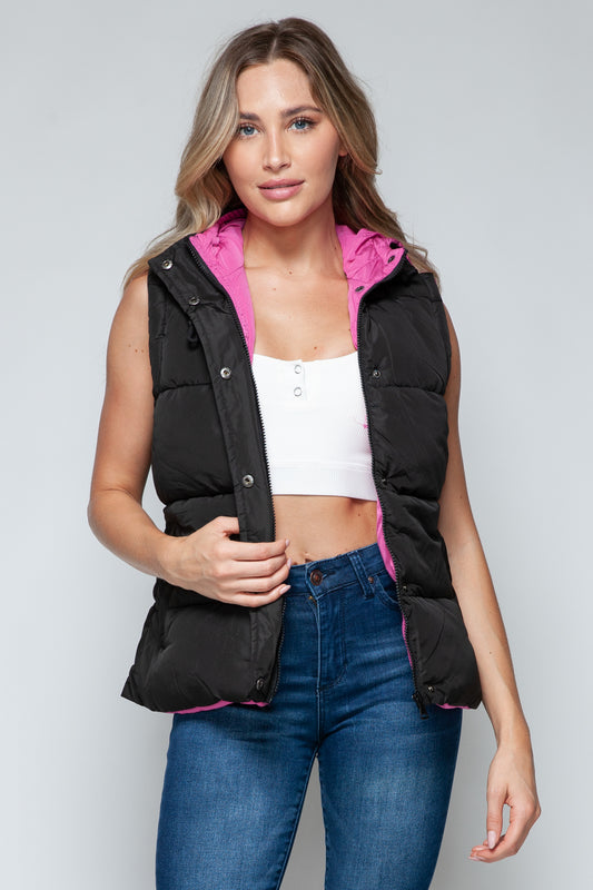 Snobbish Snap and Zip Closure Hooded Vest - Tigbul's Variety Fashion Shop