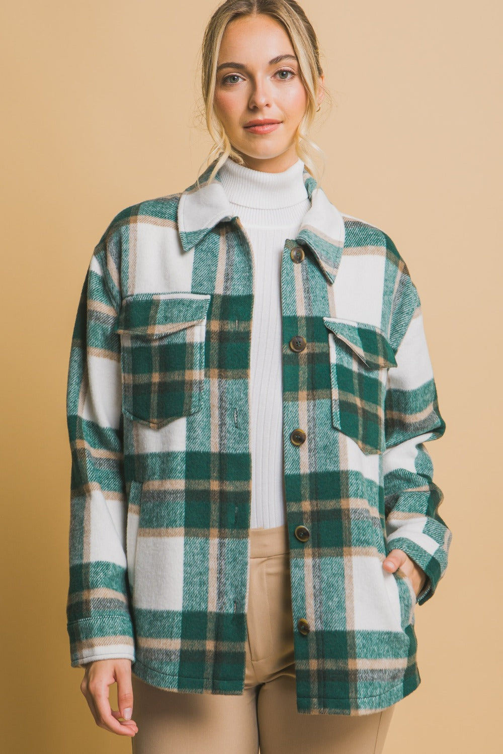 Love Tree Plaid Button Up Shacket - Tigbul's Variety Fashion Shop