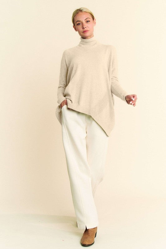 Cream Color Turtleneck Long Sleeve Knit Top - Tigbul's Variety Fashion Shop