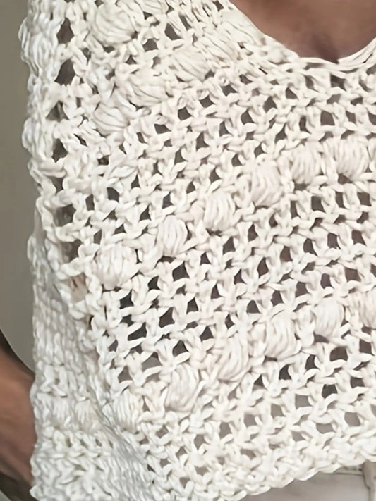 Crochet Knit V-Neck Sweater Vest - Tigbul's Variety Fashion Shop