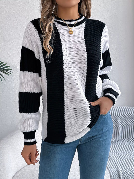 Color Block Round Neck Sweater - Tigbul's Variety Fashion Shop